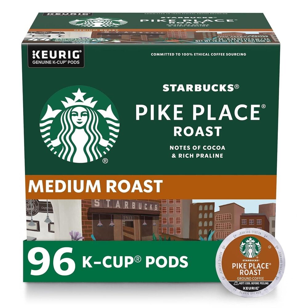 Starbucks Pike Place K-Cups, Medium Roast 96 Pods 4 - 24 Count Boxes
